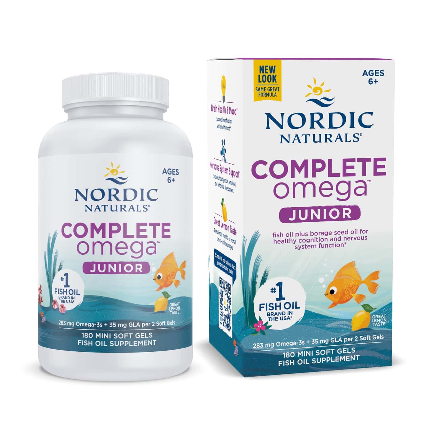 Nordic Naturals Complete Omega Junior | 283 Mg Fish Oil For Kids Epa & Dha Lemon Flavour 180 Softgel