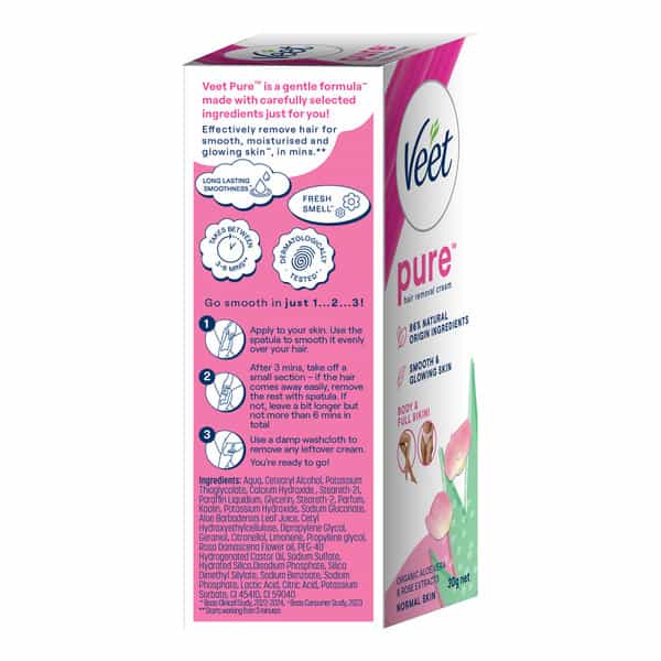 Veet Pure Hair Removal Cream Cucumber & Sage Extract For Women With No Ammonia Smell Normal Skin 30G