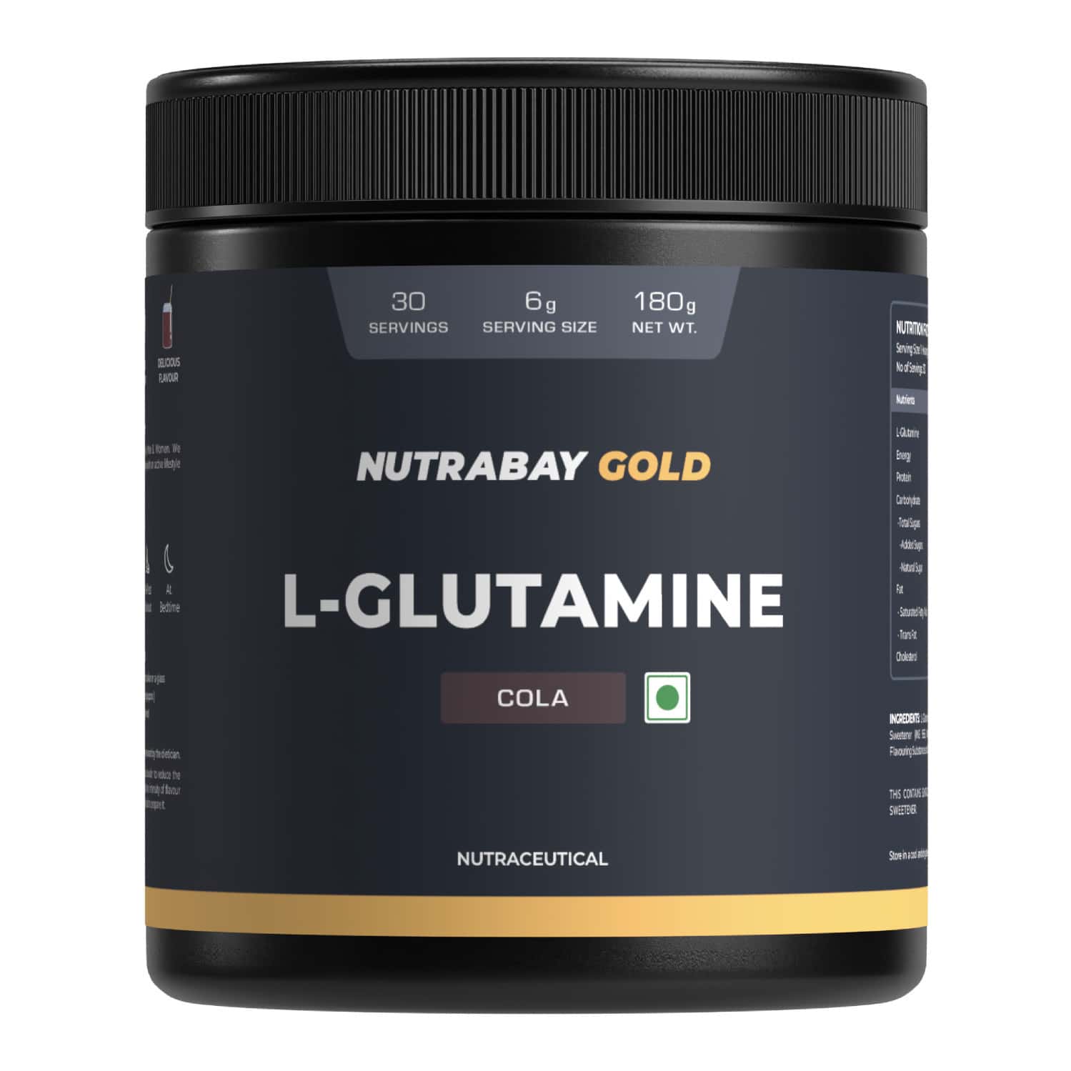 Nutrabay Gold L-glutamine Supplement Powder - 180g | Cola Flavor | Post Workout Amino Acid