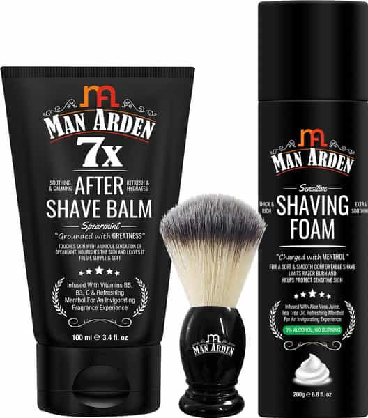Man Arden Shaving Combo - After Shave Balm 100Ml + Shaving Brush + Shaving Foam 200Ml