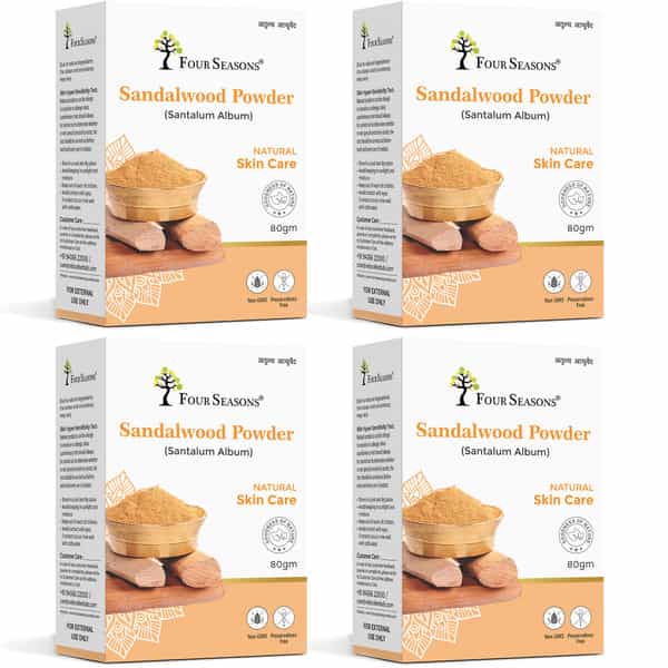 Four Seasons Sandalwood Powder (80Gm) For Glowing Skin | Prevent Acne | Sunburn | Suntan (Pack Of 4)
