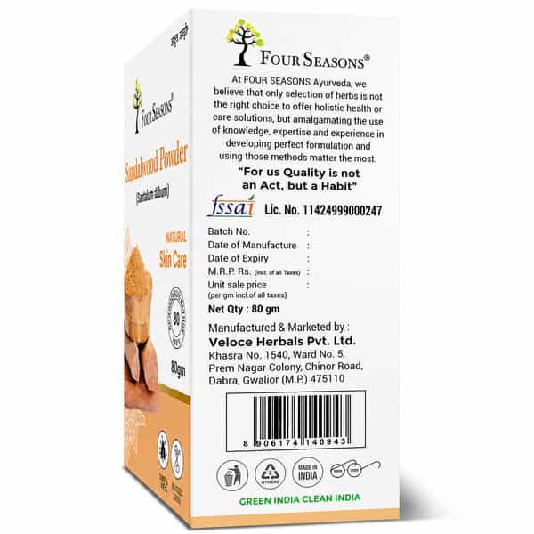 Four Seasons Sandalwood Powder (80Gm) For Glowing Skin | Prevent Acne | Sunburn | Suntan (Pack Of 4)