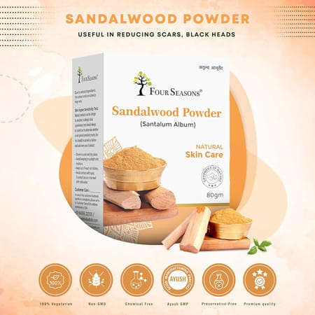 Four Seasons Sandalwood Powder (80gm) For Glowing Skin | Prevent Acne | Sunburn | Suntan (Pack Of 4)