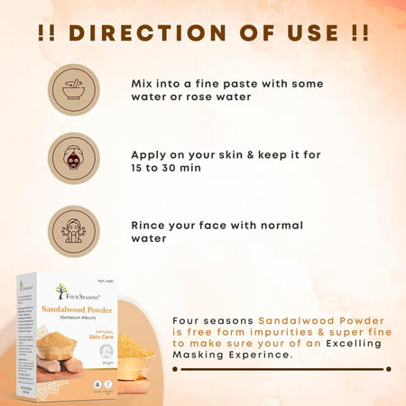 Four Seasons Sandalwood Powder (80gm) For Glowing Skin | Prevent Acne | Sunburn | Suntan (Pack Of 4)