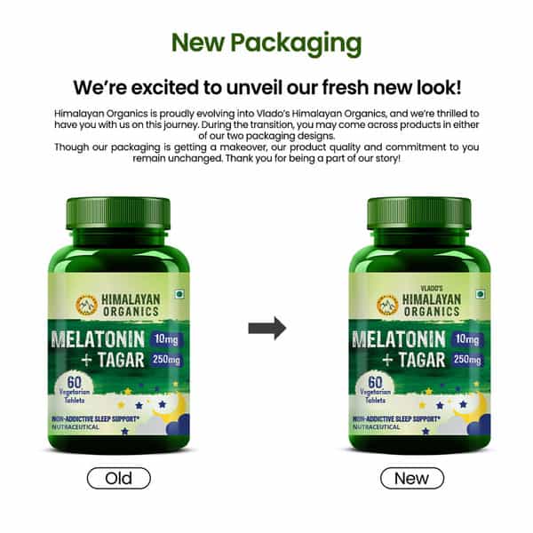 Vlado's Himalayan Organics Melatonin 10Mg + Tagar 250Mg Supplement - 60 Veg Tablets