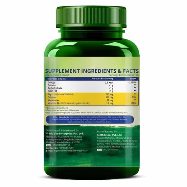Vlado's Himalayan Organics Melatonin 10Mg + Tagar 250Mg Supplement - 60 Veg Tablets