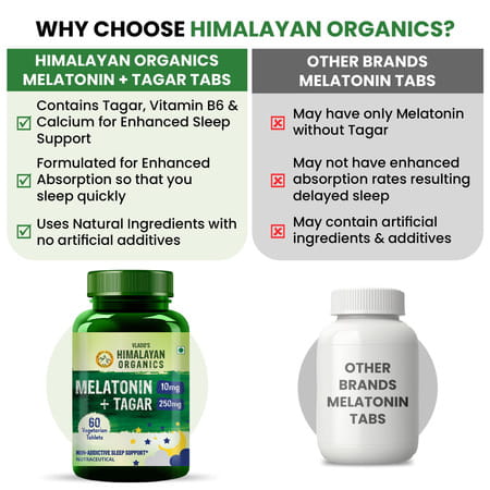 Vlado'S Himalayan Organics Melatonin 10mg + Tagar 250mg Supplement - 60 Veg Tablets