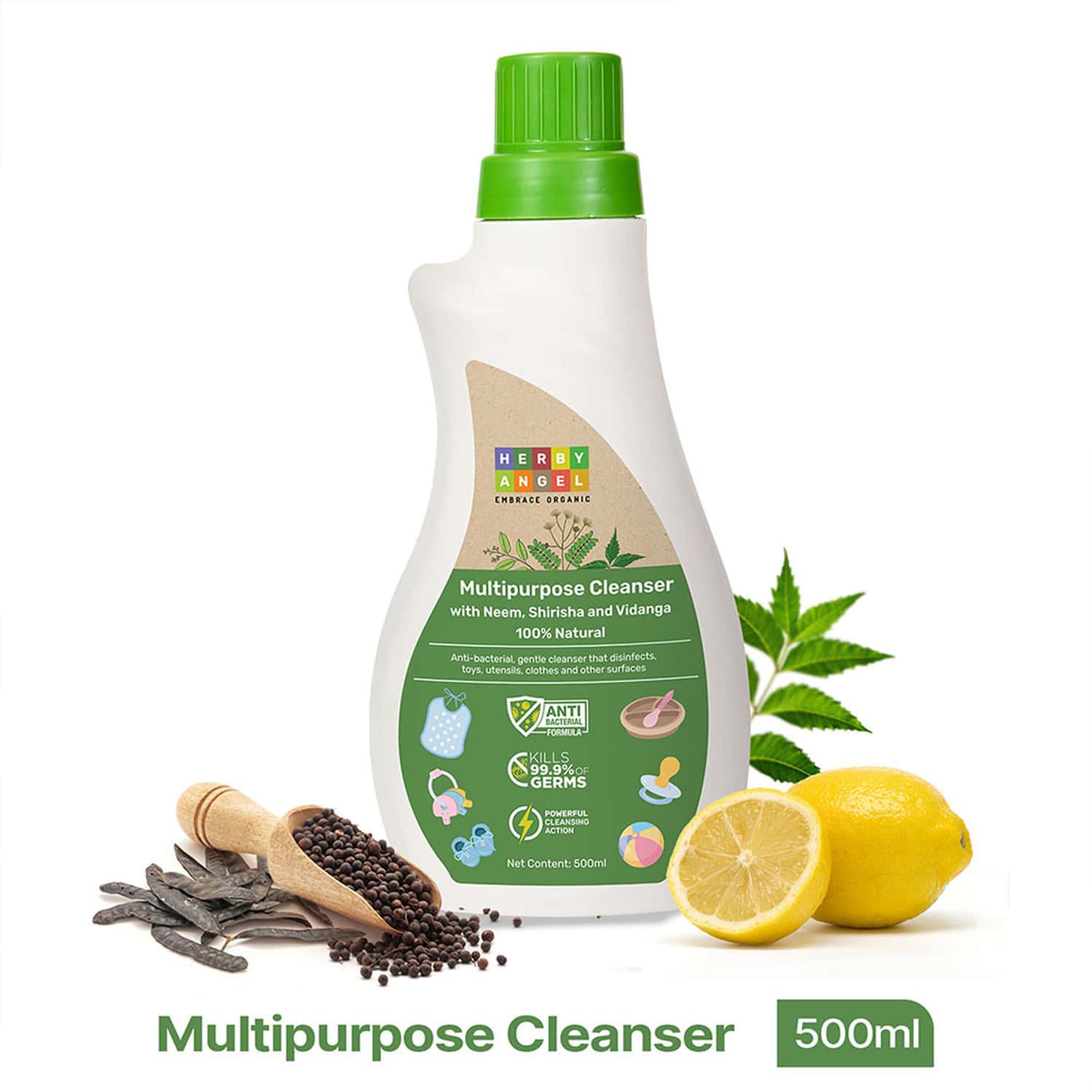 Herby Angel Multipurpose Cleanser | Babies Clothes Toys & Utensils | Antibacterial | Organic - 500ml