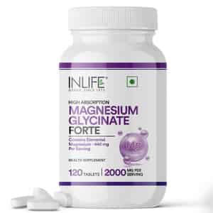 Inlife Chelated Magnesium Glycinate Supplement 2000mg Per Serving - 120 Tablets