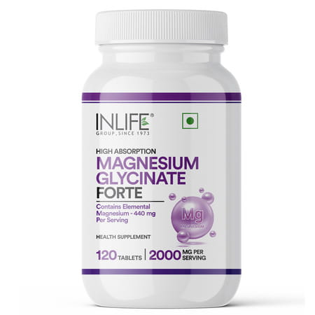 Inlife Magnesium Glycinate 2000Mg Chelated Forte | Bisglycinate Form | Men & Women - 120 Tablets