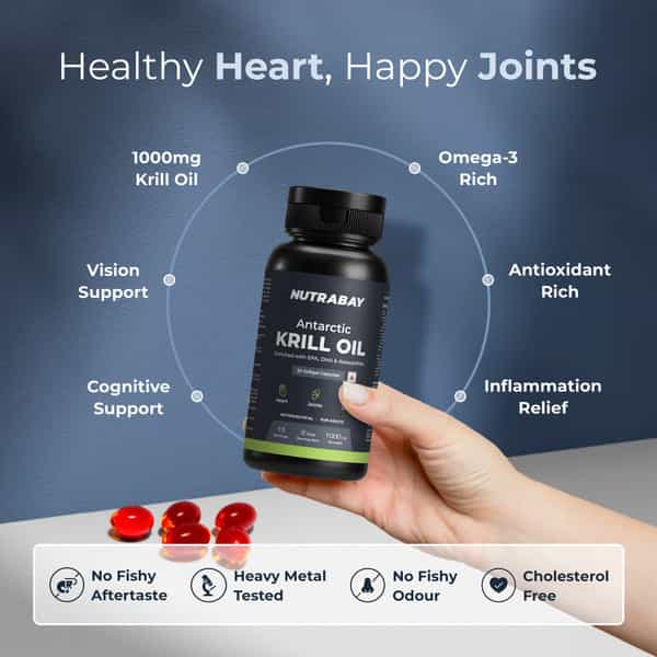 Nutrabay Antarctic Krill Oil I 30 Capsules | Deep Sea Fish Oil | Supports Healthy Heart & Joints