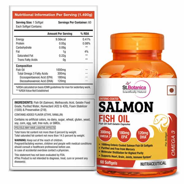 St.botanica Salmon Fish Oil 1000Mg | 300Mg Omega-3 With 180Mg Epa 120Mg Dha - 60 Softgels