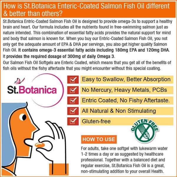 St.botanica Salmon Fish Oil 1000Mg | 300Mg Omega-3 With 180Mg Epa 120Mg Dha - 60 Softgels