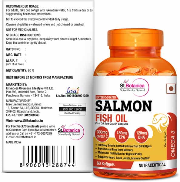 St.botanica Salmon Fish Oil 1000Mg | 300Mg Omega-3 With 180Mg Epa 120Mg Dha - 60 Softgels