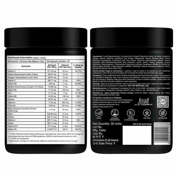 Quarant Vitachews Hair | Skin & Nails Biotin + Multivitamin | 30 Sugar Free Gummies