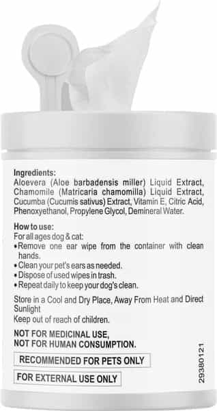 Petvit Ear Cleansing Wipes For Dogs And Cats To Remove Dirt Odors & Wax From Ears - 50 Wipes