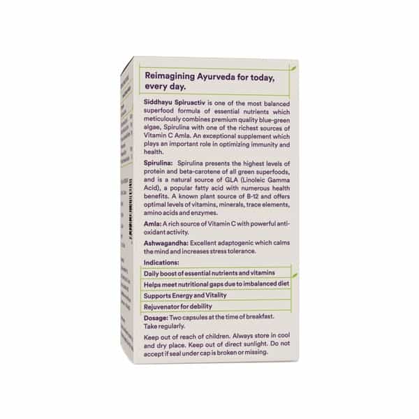 Siddhayu Spiruactiv Super Green Nutrition With Spirulina Bottle Of 30 Capsules