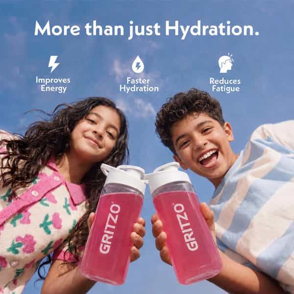 Gritzo Supercharge Hydration Drink Mix (7+Y) Berry Blast| 15 Sachets (15G Each) | Zero Refined Sugar