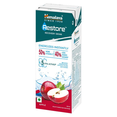 Himalaya Restore Recovery Drink | Apple Flavor | Instant Energy | 5 Vital Electrolytes | 200 Ml