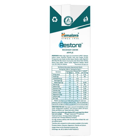 Himalaya Restore Recovery Drink | Apple Flavor | Instant Energy | 5 Vital Electrolytes | 200 Ml