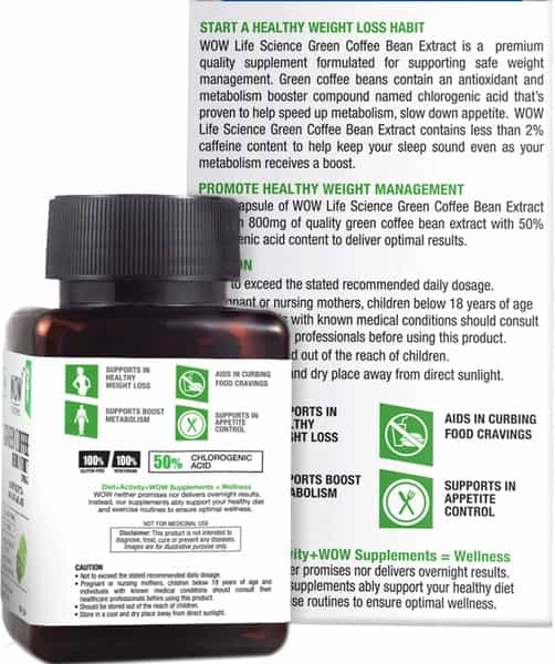 Wow Life Science Green Coffee Bean Extract Capsules - 60 Capsules