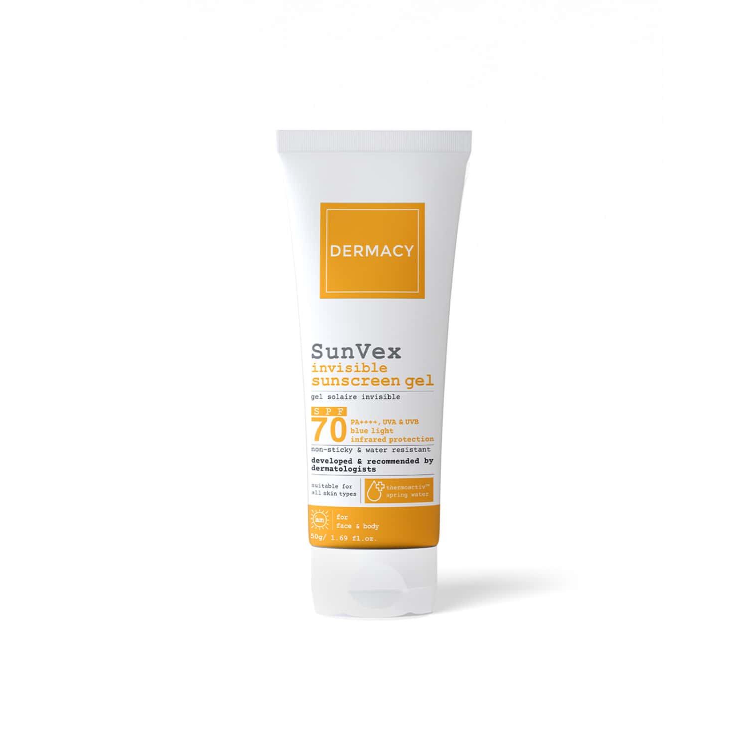Dermacy Sunvex Invisible Sunscreen Gel | Spf 70 Pa++ | Non-sticky | All Skin Types | Unisex | 50g