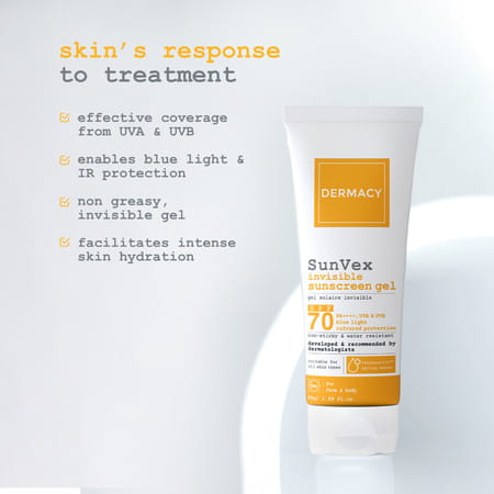 Dermacy Sunvex Invisible Sunscreen Gel | Spf 70 Pa++ | Non-Sticky | All Skin Types | Unisex | 50g