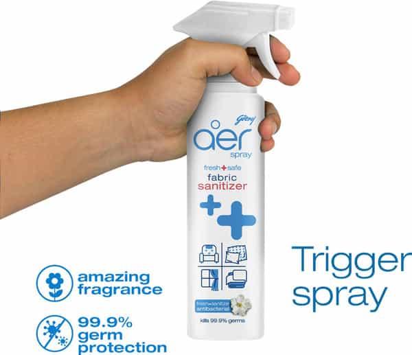 Godrej Aer Fabric Sanitizer Spray Aqua 99.9% Germ Protection Long Lasting Fragrance - 225Ml