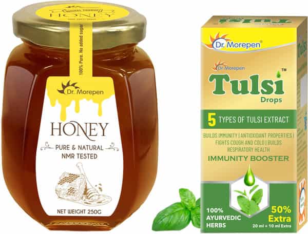 Dr. Morepen Natural Nmr Tested Honey- 250Ml & Tulsi Drop For Immunity - 30Ml- Natural Immunity Kit