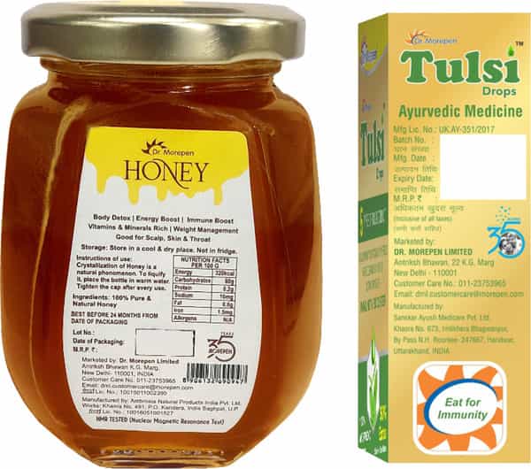 Dr. Morepen Natural Nmr Tested Honey- 250Ml & Tulsi Drop For Immunity - 30Ml- Natural Immunity Kit