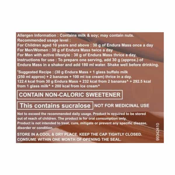 Endura Mass Weight Gainer Chocolate Flavour Jar Of 500Gm With Free Shaker