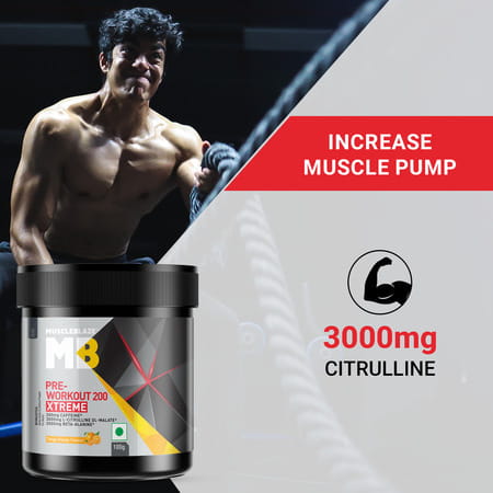 Muscleblaze Pre Workout 200 Xtreme (Tangy Orange| 15 Servings| 100g) | 200mg Caffeine