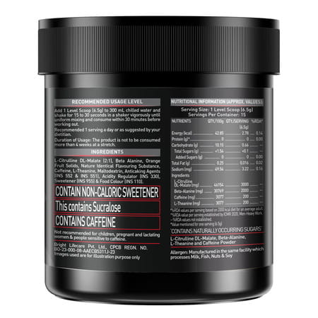 Muscleblaze Pre Workout 200 Xtreme (Tangy Orange| 15 Servings| 100g) | 200mg Caffeine