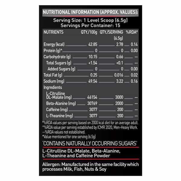 Muscleblaze Pre Workout 200 Xtreme (Tangy Orange| 15 Servings| 100G) | 200Mg Caffeine