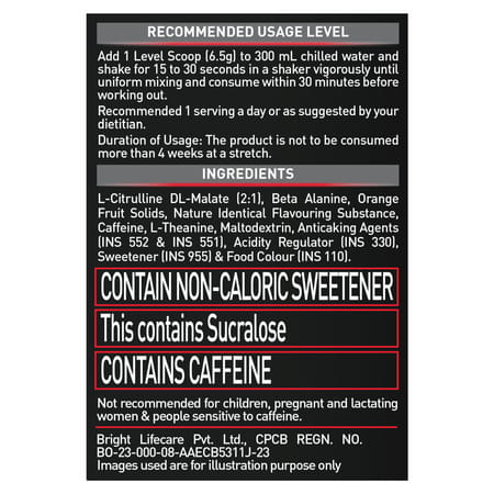 Muscleblaze Pre Workout 200 Xtreme (Tangy Orange| 15 Servings| 100g) | 200mg Caffeine