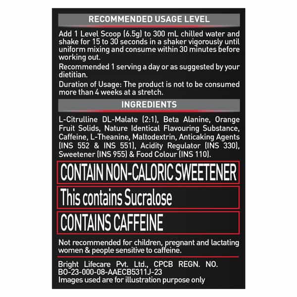 Muscleblaze Pre Workout 200 Xtreme (Tangy Orange| 15 Servings| 100G) | 200Mg Caffeine
