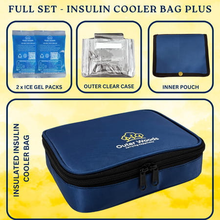 Outer Woods Insulin Cooler Bag Plus With 2 Ice Gel Packs | 12+ Hrs Cooling | Insulin Carrier - Navy