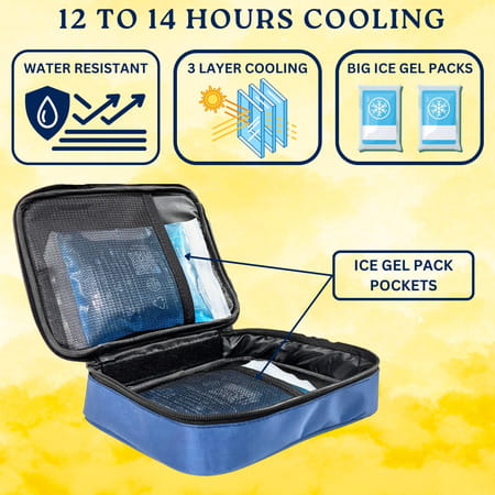 Outer Woods Insulin Cooler Bag Plus With 2 Ice Gel Packs | 12+ Hrs Cooling | Insulin Carrier - Navy