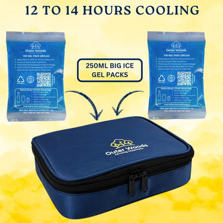 Outer Woods Insulin Cooler Bag Plus With 2 Ice Gel Packs | 12+ Hrs Cooling | Insulin Carrier - Navy