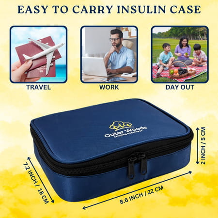 Outer Woods Insulin Cooler Bag Plus With 2 Ice Gel Packs | 12+ Hrs Cooling | Insulin Carrier - Navy
