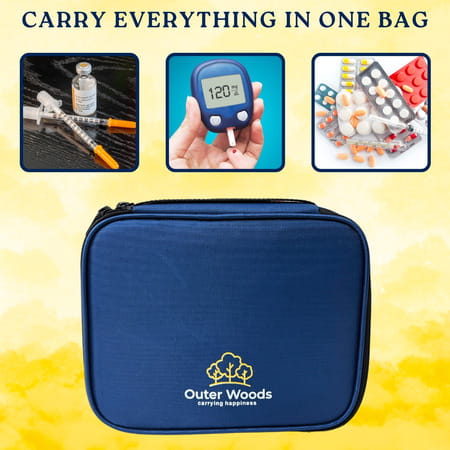 Outer Woods Insulin Cooler Bag Plus With 2 Ice Gel Packs | 12+ Hrs Cooling | Insulin Carrier - Navy