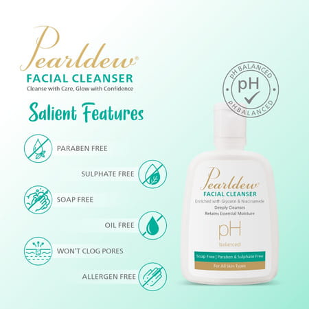 Pearldew Facial Cleanser All Skin Types|Paraben-Free| Ph Balanced - 125 Ml Of Pack 3