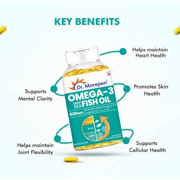 Dr. Morepen Omega 3 Deep Sea Fish Oil | 500 Mg Capsules | 60 Softgel Capsules