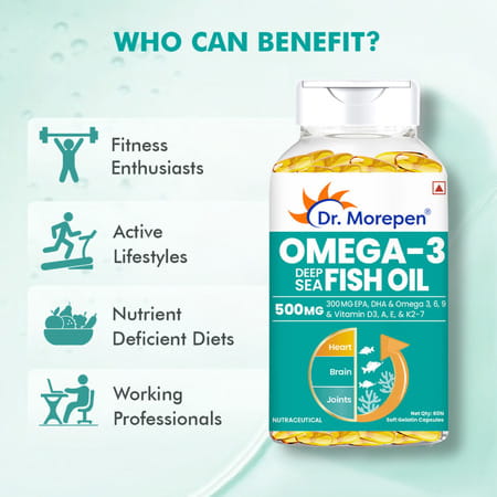 Dr. Morepen Omega 3 Deep Sea Fish Oil | 500 Mg Capsules | 60 Softgel Capsules