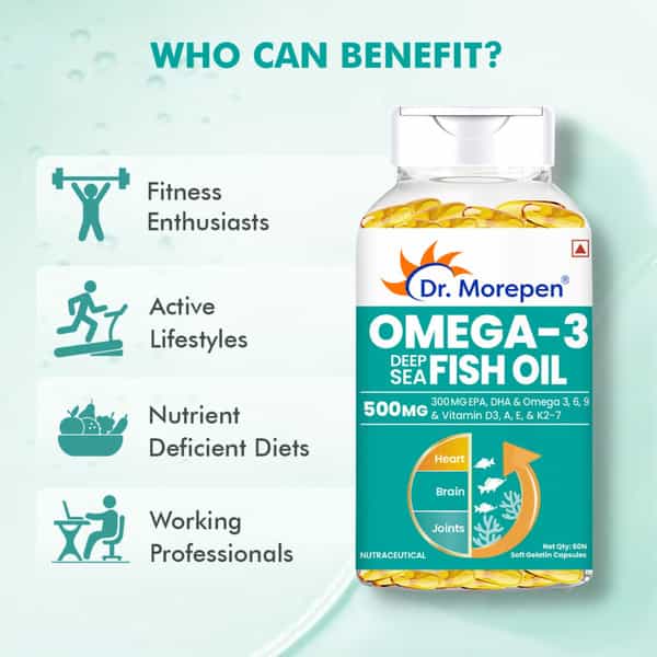 Dr. Morepen Omega 3 Deep Sea Fish Oil | 500 Mg Capsules | 60 Softgel Capsules