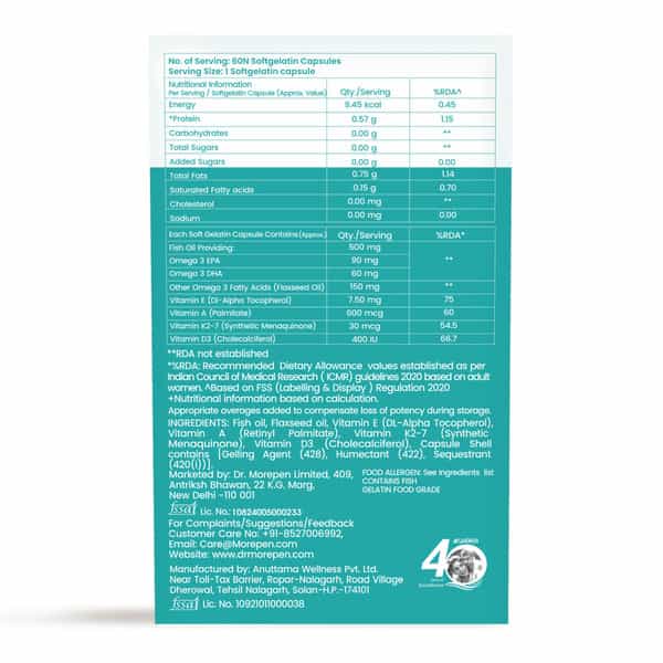 Dr. Morepen Omega 3 Deep Sea Fish Oil | 500 Mg Capsules | 60 Softgel Capsules