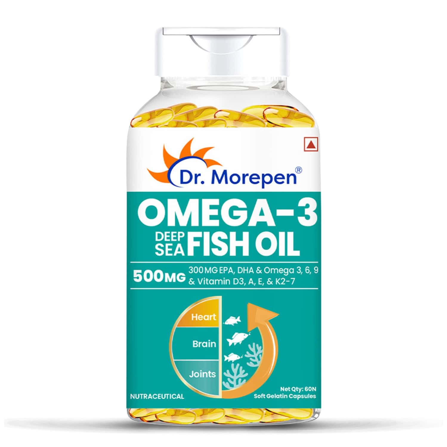 Dr. Morepen Omega 3 Deep Sea Fish Oil Capsules For Healthy Heart Brain & Joints - 60 Softgels