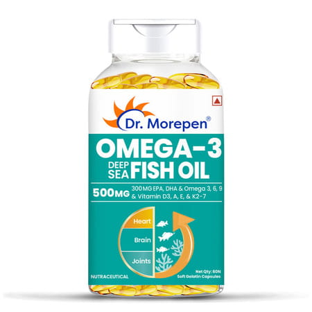Dr. Morepen Omega 3 Deep Sea Fish Oil Capsules For Healthy Heart Brain & Joints - 60 Softgels