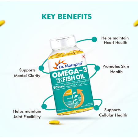 Dr. Morepen Omega 3 Deep Sea Fish Oil Capsules For Healthy Heart Brain & Joints - 60 Softgels