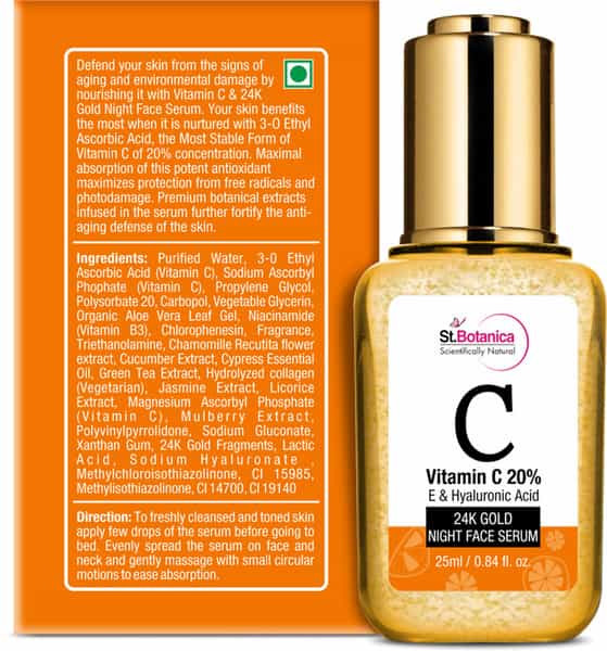 Stbotanica Vitamin C 20% | E & Hyaluronic Acid 24K Gold Night Face Serum - 25 Ml